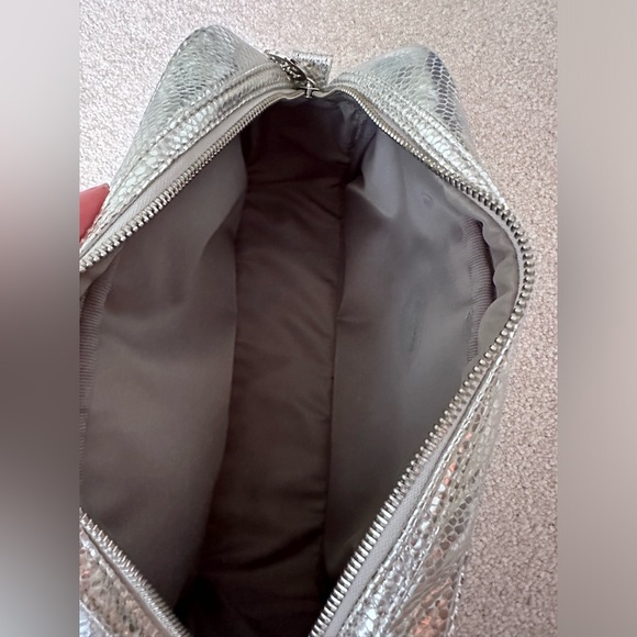 Tory Burch Large Silver Metallic Embossed Cosmetic Bag - Picture 2 of 4